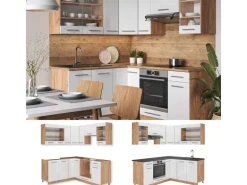 Vicco Fame-Line Eckküche Weiß Hochglanz/Goldkraft Eiche 160 x 60 cm ohne Arbeitsplatte ohne E-Geräte