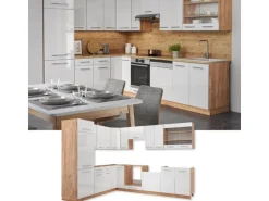 Vicco Fame-Line Eckküche Weiß Hochglanz/Goldkraft Eiche 227 x 287 cm AP Eiche ohne E-Geräte