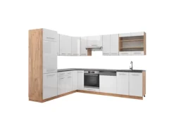 Vicco Fame-Line Eckküche Weiß Hochglanz/Goldkraft Eiche 227 x 60 cm ohne Arbeitsplatte ohne E-Geräte