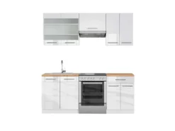 Vicco Fame-Line Küchenschränke Weiß Hochglanz/Weiß 200 cm AP Eiche ohne E-Geräte