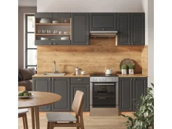 Vicco Fame-Line Küchenschränke Anthrazit Landhaus/Goldkraft Eiche 240 cm AP Eiche ohne E-Geräte