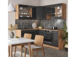 Vicco Fame-Line Küchenschränke Anthrazit Hochglanz/Goldkraft Eiche 160 x 60 cm ohne Arbeitsplatte ohne E-Geräte