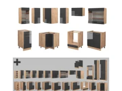 Vicco Fame-Line Küchenschränke Anthrazit Hochglanz/Goldkraft Eiche 160 x 60 cm ohne Arbeitsplatte ohne E-Geräte