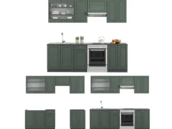 Vicco Fame-Line Küchenschränke Grün-Gold Landhaus/Anthrazit 240 cm AP Anthrazit ohne E-Geräte