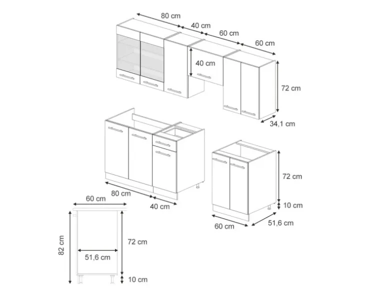 Vicco Fame-Line Küchenschränke Grün-Gold Landhaus/Anthrazit 240 cm AP Anthrazit ohne E-Geräte