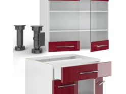 Vicco Fame-Line Küchenschränke Bordeaux Hochglanz/Weiß 140 cm AP Eiche ohne E-Geräte