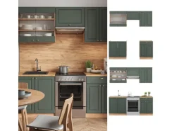 Vicco Fame-Line Küchenschränke Grün-Gold Landhaus/Goldkraft Eiche 200 cm AP Eiche ohne E-Geräte