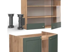 Vicco Fame-Line Küchenschränke Grün-Gold Landhaus/Goldkraft Eiche 200 cm AP Eiche ohne E-Geräte