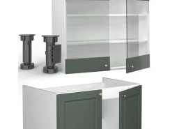 Vicco Fame-Line Küchenschränke Grün-Gold Landhaus/Weiß 200 cm AP Eiche ohne E-Geräte