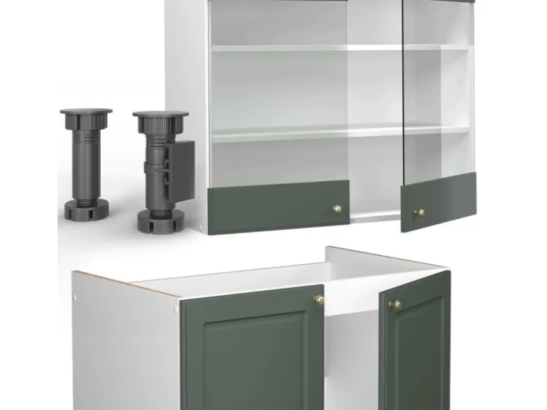 Vicco Fame-Line Küchenschränke Grün-Gold Landhaus/Weiß 200 cm AP Eiche ohne E-Geräte