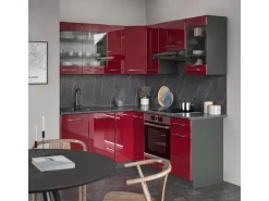 Vicco Fame-Line Küchenschränke Bordeaux Hochglanz/Anthrazit 160 x 60 cm ohne Arbeitsplatte ohne E-Geräte