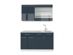 Vicco Fame-Line Küchenschränke Dunkelblau Hochglanz/Weiß 140 cm AP Marmor ohne E-Geräte