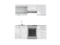Vicco Fame-Line Küchenschränke Weiß Hochglanz/Weiß 200 cm AP Marmor ohne E-Geräte