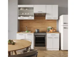 Vicco Fame-Line Küchenschränke Weiß Hochglanz/Weiß 200 cm AP Marmor ohne E-Geräte
