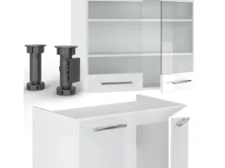 Vicco Fame-Line Küchenschränke Weiß Hochglanz/Weiß 200 cm AP Marmor ohne E-Geräte