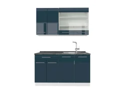 Vicco Fame-Line Küchenschränke Dunkelblau Hochglanz/Weiß 140 cm AP Anthrazit ohne E-Geräte