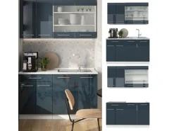 Vicco Fame-Line Küchenschränke Dunkelblau Hochglanz/Weiß 140 cm AP Anthrazit ohne E-Geräte