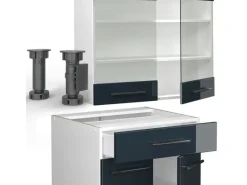 Vicco Fame-Line Küchenschränke Dunkelblau Hochglanz/Weiß 140 cm AP Anthrazit ohne E-Geräte