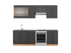 Vicco Fame-Line Küchenschränke Anthrazit Landhaus/Goldkraft Eiche 240 cm AP Anthrazit ohne E-Geräte