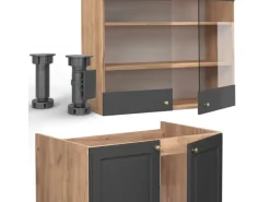 Vicco Fame-Line Küchenschränke Anthrazit Landhaus/Goldkraft Eiche 240 cm AP Anthrazit ohne E-Geräte