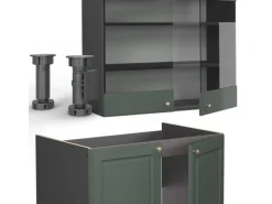 Vicco Fame-Line Küchenschränke Grün-Gold Landhaus/Anthrazit 240 cm AP Marmor ohne E-Geräte