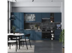 Vicco Fame-Line Küchenschränke Dunkelblau Hochglanz/Anthrazit 355 cm AP Eiche ohne E-Geräte