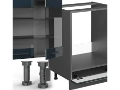 Vicco Fame-Line Küchenschränke Dunkelblau Hochglanz/Anthrazit 355 cm AP Eiche ohne E-Geräte