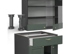 Vicco Fame-Line Küchenschränke Grün-Gold Landhaus/Anthrazit 140 cm AP Marmor ohne E-Geräte