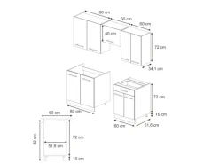 Vicco Fame-Line Küchenschränke Eiche Paneel/Weiß 200 cm AP Marmor ohne E-Geräte