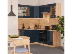 Vicco Fame-Line Küchenschränke Dunkelblau Hochglanz/Goldkraft Eiche 160 x 60 cm ohne Arbeitsplatte ohne E-Geräte