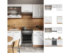 Vicco Fame-Line Küchenschränke Weiß Hochglanz/Goldkraft Eiche 200 cm AP Anthrazit ohne E-Geräte