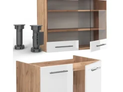 Vicco Fame-Line Küchenschränke Weiß Hochglanz/Goldkraft Eiche 200 cm AP Anthrazit ohne E-Geräte