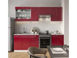 Vicco Fame-Line Küchenschränke Bordeaux Hochglanz/Weiß 240 cm AP Marmor ohne E-Geräte