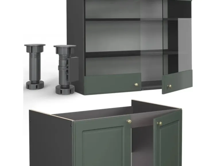 Vicco Fame-Line Küchenschränke Grün-Gold Landhaus/Anthrazit 200 cm AP Eiche ohne E-Geräte