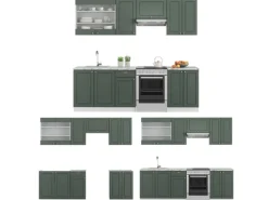 Vicco Fame-Line Küchenschränke Grün-Gold Landhaus/Weiß 240 cm AP Anthrazit ohne E-Geräte