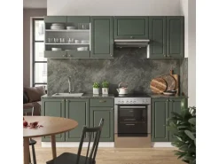 Vicco Fame-Line Küchenschränke Grün-Gold Landhaus/Weiß 240 cm AP Anthrazit ohne E-Geräte