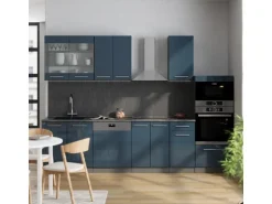 Vicco Fame-Line Küchenschränke Dunkelblau Hochglanz/Anthrazit 300 cm mit HochschrankAP Anthrazit ohne E-Geräte