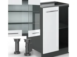 Vicco Fame-Line Küchenzeile Weiß Hochglanz/Anthrazit 300 cm mit HochschrankAP Anthrazit ohne E-Geräte