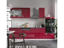 Vicco Fame-Line Küchenzeile Bordeaux Hochglanz/Weiß 300 cm mit HochschrankAP Eiche ohne E-Geräte