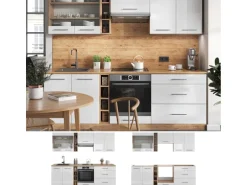 Vicco Fame-Line Küchenzeile Weiß Hochglanz/Goldkraft Eiche 235 cm AP Eiche ohne E-Geräte