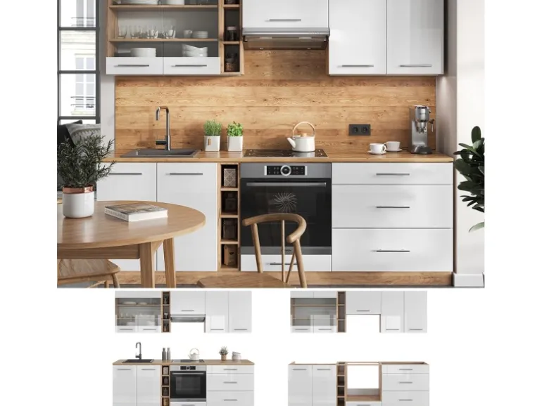 Vicco Fame-Line Küchenzeile Weiß Hochglanz/Goldkraft Eiche 235 cm AP Eiche ohne E-Geräte