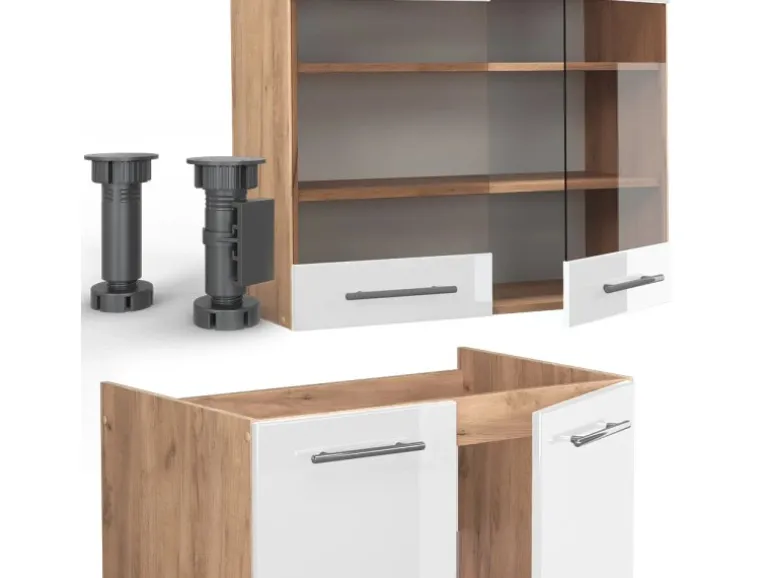 Vicco Fame-Line Küchenzeile Weiß Hochglanz/Goldkraft Eiche 235 cm AP Eiche ohne E-Geräte
