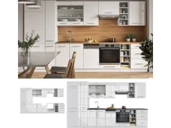 Vicco Fame-Line Küchenzeile Weiß Hochglanz/Weiß 355 cm ohne Arbeitsplatte ohne E-Geräte