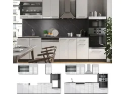 Vicco Fame-Line Küchenzeile Weiß Hochglanz/Anthrazit 300 cm mit Hochschrankohne Arbeitsplatte ohne E-Geräte