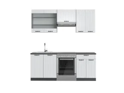 Vicco Fame-Line Küchenzeile Weiß Landhaus/Anthrazit 200 cm ohne Arbeitsplatte ohne E-Geräte