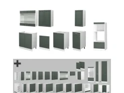 Vicco Fame-Line Küchenzeile Grün-Gold Landhaus/Weiß 300 cm mit Hochschrankohne Arbeitsplatte ohne E-Geräte