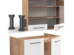 Vicco Fame-Line Küchenzeile Weiß Hochglanz/Goldkraft Eiche 235 cm AP Marmor ohne E-Geräte