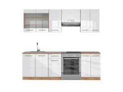 Vicco Fame-Line Küchenzeile Weiß Hochglanz/Goldkraft Eiche 240 cm ohne Arbeitsplatte ohne E-Geräte