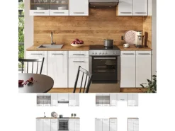 Vicco Fame-Line Küchenzeile Weiß Hochglanz/Goldkraft Eiche 240 cm ohne Arbeitsplatte ohne E-Geräte