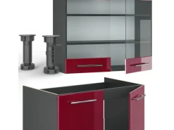 Vicco Fame-Line Küchenzeile Bordeaux Hochglanz/Anthrazit 200 cm AP Anthrazit ohne E-Geräte